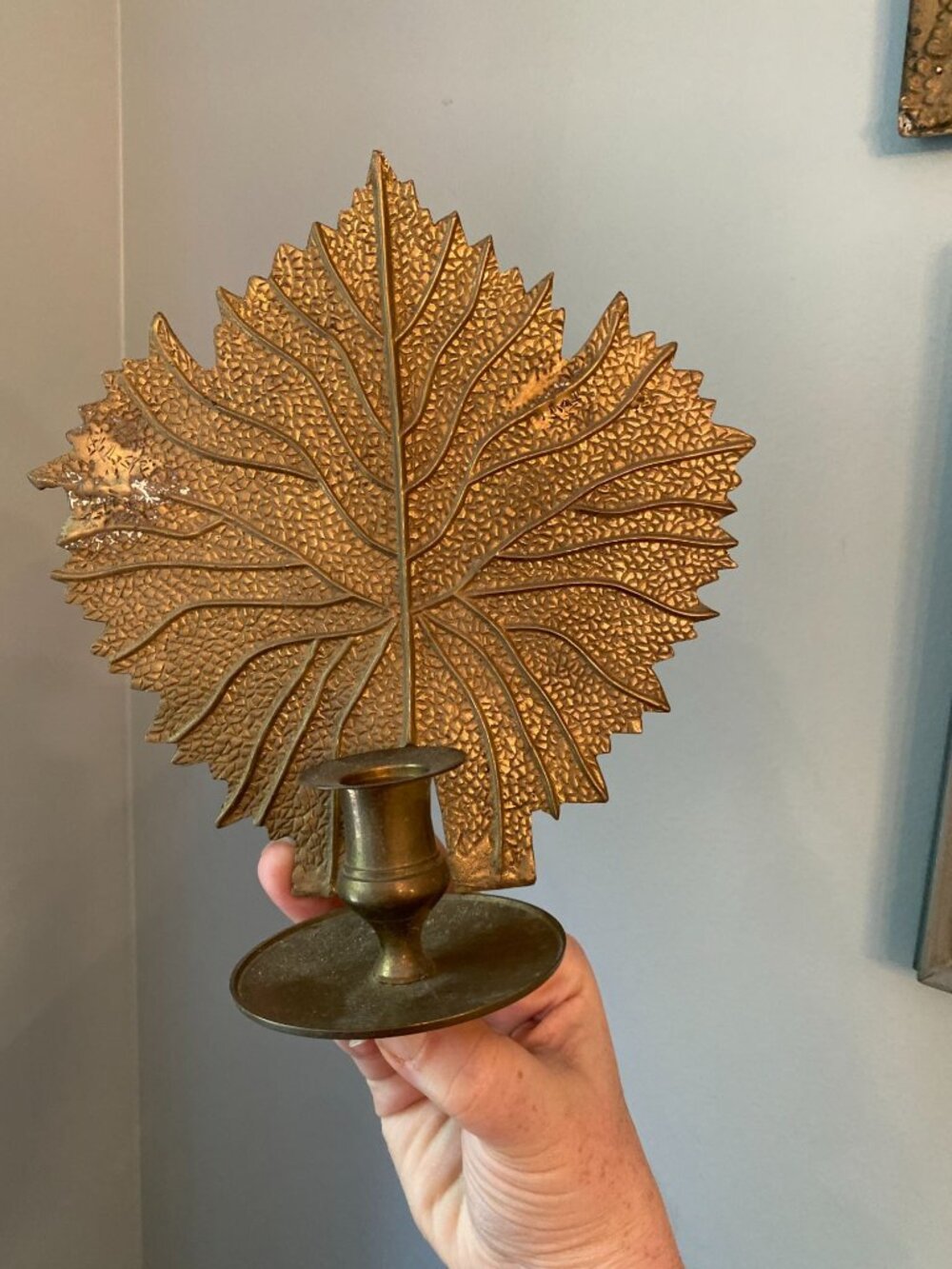 Brass Leaf Shaped Candle Holder Wall Sconce Made In India